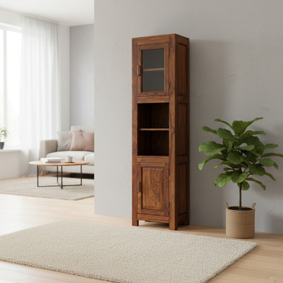 APRODZ Sheesham Wood High Wooden Cabinet, Showcase, Cupboard, Sideboard, with Two Doors Solid Wood Cupboard(Finish Color - Brown, Pre-assembled)