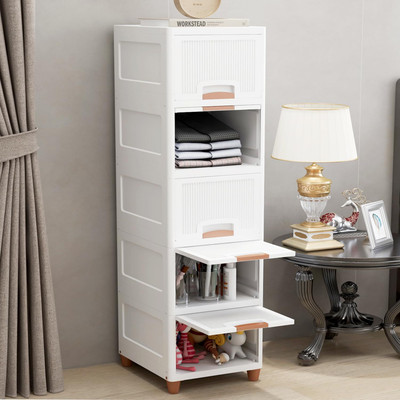 DALUCI 5 Layer Portable Storage Organizer Foldable Fabric Cabinet for Clothes & Bags PVC Collapsible Wardrobe(Finish Color - White, DIY(Do-It-Yourself))