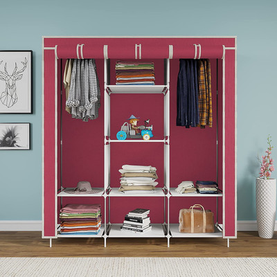 Wulfox PVC Collapsible Wardrobe(Finish Color - Pink, Knock Down)