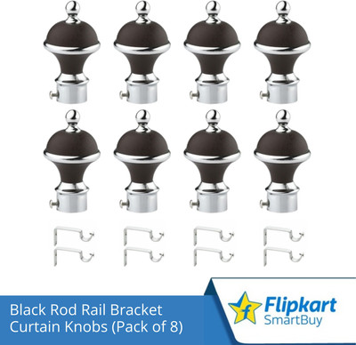 Flipkart SmartBuy Black Curtain Knobs, Rod Rail Bracket Metal(Pack of 8)