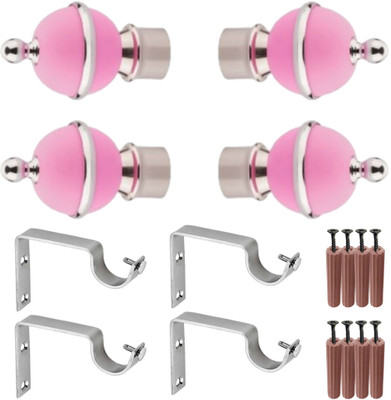 GRIVAN Silver, Pink Rod Rail Bracket, Curtain Knobs, Curtain Hooks Metal(Pack of 4)