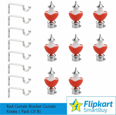 Flipkart SmartBuy Red, Silver Rod Rail Bracket, Curtain Hooks, Curtain Knobs Metal(Pack of 8)