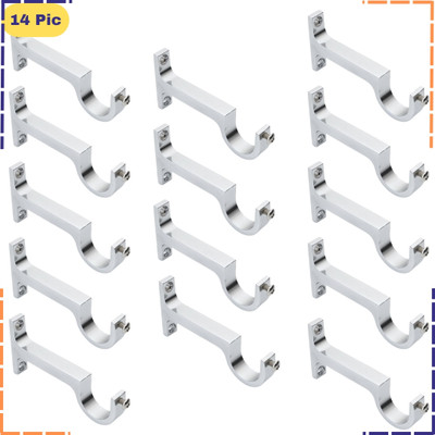 ZAPEX Silver Rod Rail Bracket, Curtain Knobs Metal(Pack of 14)