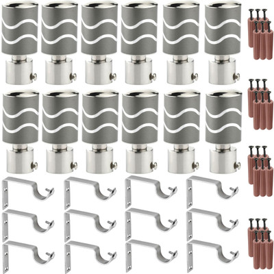 GRIVAN Grey Rod Rail Bracket, Curtain Knobs, Curtain Hooks Metal(Pack of 12)