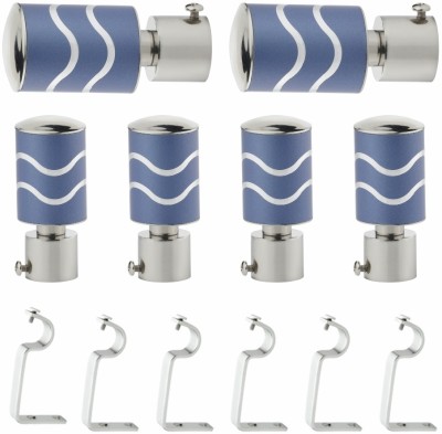 GLOXY Blue, Silver Rod Rail Bracket, Curtain Knobs, Curtain Hooks, Curtain Rods Metal(Pack of 6)