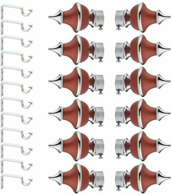 Easyhome Silver, Maroon Rod Rail Bracket, Curtain Knobs Metal(Pack of 24)