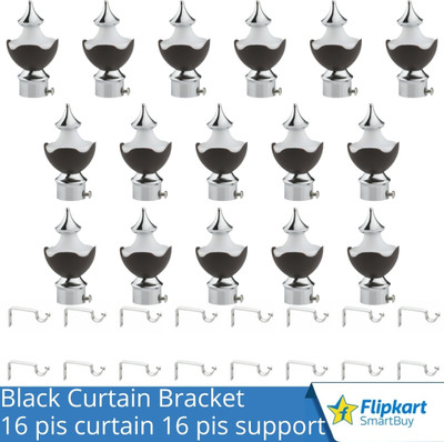 Flipkart SmartBuy Black Curtain Knobs, Rod Rail Bracket Metal(Pack of 16)