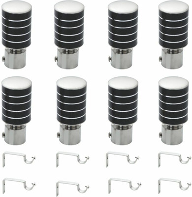 RKOING Black, Silver Curtain Knobs, Rod Rail Bracket Metal(Pack of 8)