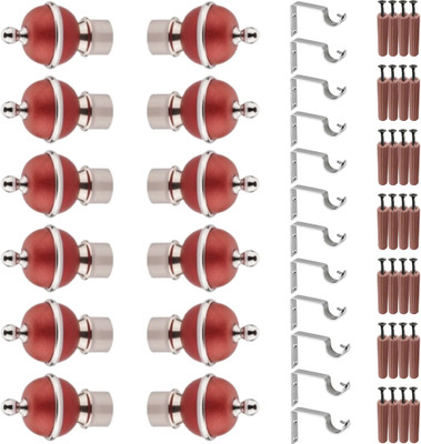 GRIVAN Silver, Maroon Rod Rail Bracket, Curtain Knobs, Curtain Hooks Metal(Pack of 12)