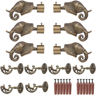 GRIVAN Gold Rod Rail Bracket, Curtain Knobs, Curtain Hooks Metal(Pack of 6)
