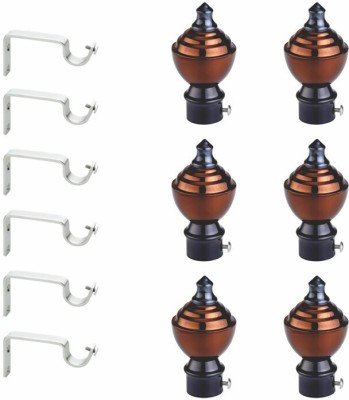 GRIVAN Maroon, Black Rod Rail Bracket, Curtain Knobs, Curtain Hooks Metal(Pack of 6)