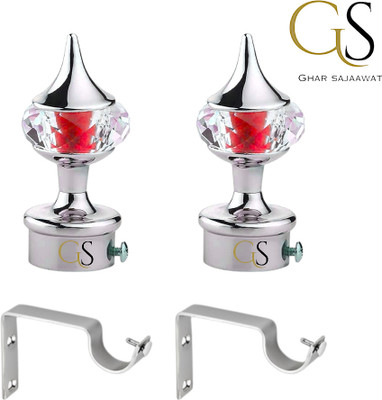 Ghar Sajaawat Silver, Red Curtain Knobs, Rod Rail Bracket Metal(Pack of 2)