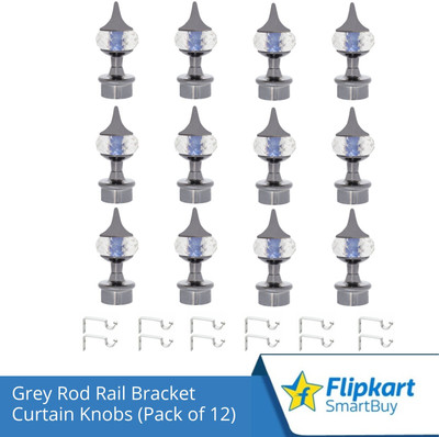 Flipkart SmartBuy Grey Curtain Knobs, Rod Rail Bracket Metal(Pack of 12)