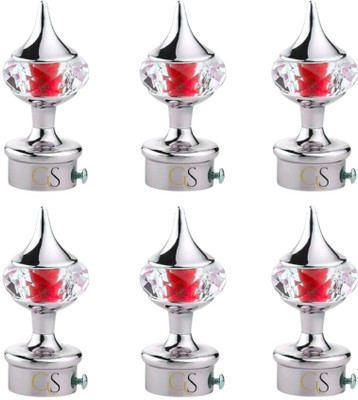 Ghar Sajaawat Silver, Red Curtain Knobs, Rod Rail Bracket Metal(Pack of 6)