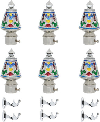 RKOING Silver Curtain Knobs, Rod Rail Bracket Metal(Pack of 6)