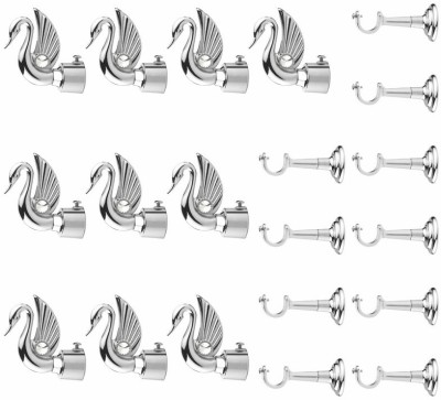 GLOXY Silver Rod Rail Bracket, Curtain Knobs, Curtain Hooks, Curtain Rods Metal(Pack of 10)