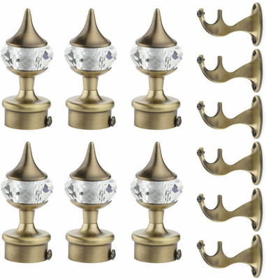GLOXY Gold Rod Rail Bracket, Curtain Knobs, Curtain Hooks, Curtain Rods Metal(Pack of 6)