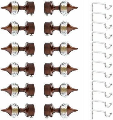 GLOXY Brown Curtain Knobs, Curtain Hooks, Rod Rail Bracket Metal(Pack of 24)