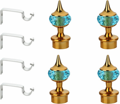GLOXY Gold, Light Blue Curtain Knobs, Curtain Hooks, Rod Rail Bracket Metal(Pack of 4)