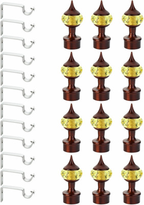 GLOXY Yellow, Brown Curtain Knobs, Curtain Hooks, Rod Rail Bracket Metal(Pack of 12)