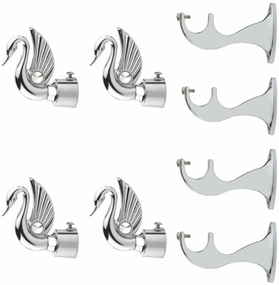 GLOXY Silver Rod Rail Bracket, Curtain Knobs, Curtain Hooks, Curtain Rods Metal(Pack of 4)