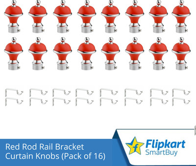 Flipkart SmartBuy Red Curtain Knobs, Rod Rail Bracket Metal(Pack of 16)