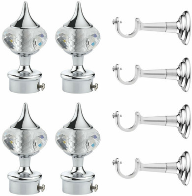 GLOXY Silver Rod Rail Bracket, Curtain Knobs, Curtain Hooks, Curtain Rods Metal(Pack of 4)
