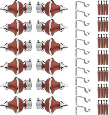 GRIVAN Silver, Maroon Rod Rail Bracket, Curtain Knobs, Curtain Hooks Metal(Pack of 12)