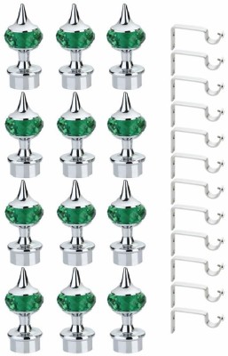 LEEZEN Architectural Hardware Silver, Green Rod Rail Bracket, Curtain Hooks, Curtain Rings, Tieback Hook Metal(Pack of 24)