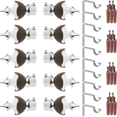 GRIVAN Silver, Brown Rod Rail Bracket, Curtain Knobs, Curtain Hooks Metal(Pack of 10)