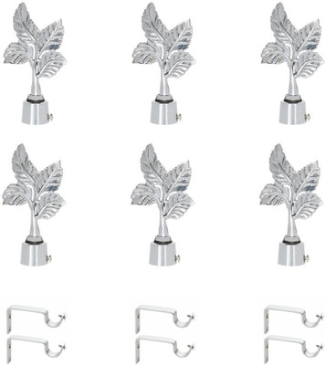 METZO Silver Rod Rail Bracket, Curtain Knobs Metal(Pack of 6)