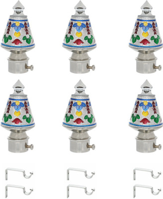 RKOING Silver Curtain Knobs, Rod Rail Bracket Metal(Pack of 6)