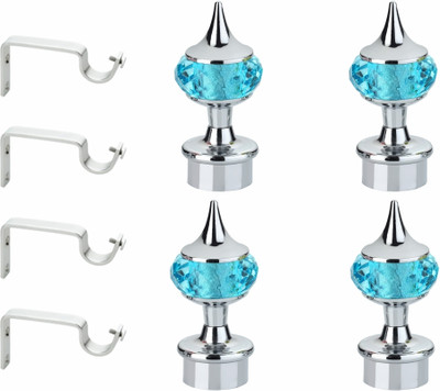 GLOXY Silver, Light Blue Curtain Knobs, Curtain Hooks, Rod Rail Bracket Metal(Pack of 4)