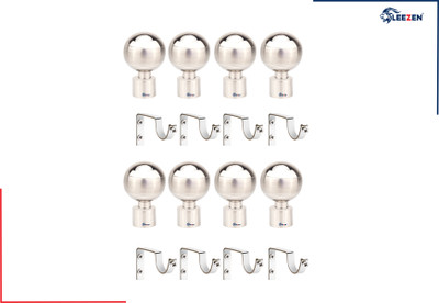 LEEZEN Architectural Hardware Silver Curtain Knobs, Curtain Hooks, Rod Rail Bracket, Curtain Rods Metal(Pack of 16)
