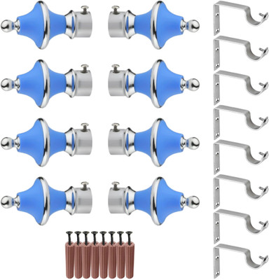 GRIVAN Silver, Light Blue Rod Rail Bracket, Curtain Knobs, Curtain Hooks Metal(Pack of 8)