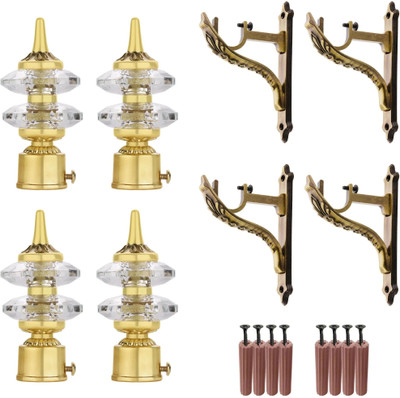 GRIVAN Gold Rod Rail Bracket, Curtain Knobs, Curtain Hooks Metal(Pack of 4)