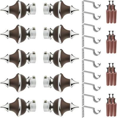 GRIVAN Silver, Brown Rod Rail Bracket, Curtain Knobs, Curtain Hooks Metal(Pack of 10)