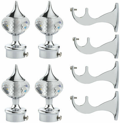 GLOXY Silver Rod Rail Bracket, Curtain Knobs, Curtain Hooks, Curtain Rods Metal(Pack of 4)