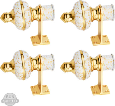 Sun Shield White, Gold Curtain Hooks, Rod Rail Bracket, Curtain Knobs Metal(Pack of 4)