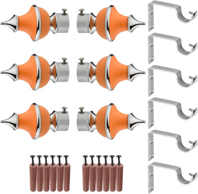 GRIVAN Silver, Orange Rod Rail Bracket, Curtain Knobs, Curtain Hooks Metal(Pack of 6)