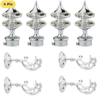 ZAPEX Silver Rod Rail Bracket, Curtain Knobs Metal(Pack of 4)
