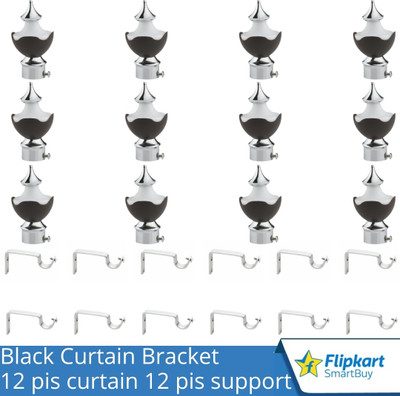 Flipkart SmartBuy Black Curtain Knobs, Rod Rail Bracket Metal(Pack of 12)