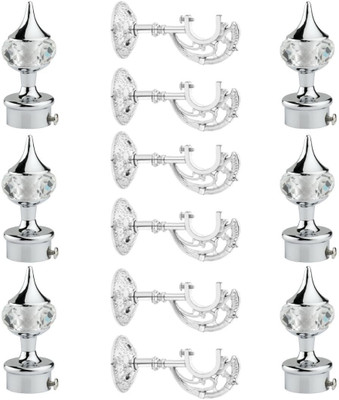 RKOING Silver Rod Rail Bracket, Curtain Knobs Metal(Pack of 6)