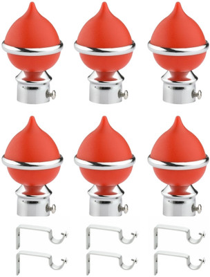 ZYREX Red Rod Rail Bracket, Curtain Knobs Metal(Pack of 6)