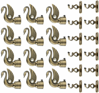 GRIVAN Gold Rod Rail Bracket, Curtain Knobs, Curtain Hooks Metal(Pack of 12)