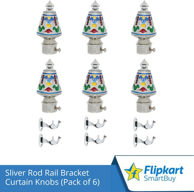 Flipkart SmartBuy Silver Curtain Knobs, Rod Rail Bracket Metal(Pack of 6)