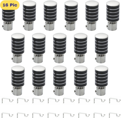 ZAPEX Black, Silver Curtain Knobs, Rod Rail Bracket Metal(Pack of 16)