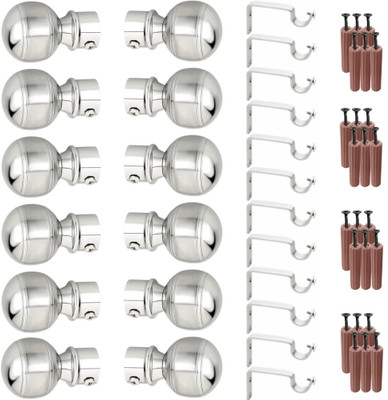 GRIVAN Silver Rod Rail Bracket, Curtain Knobs, Curtain Hooks Metal(Pack of 12)