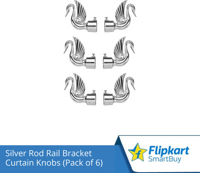 Flipkart SmartBuy Silver Curtain Knobs, Rod Rail Bracket Metal(Pack of 6)
