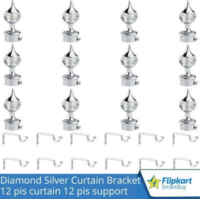 Flipkart SmartBuy Silver Curtain Knobs, Rod Rail Bracket Metal(Pack of 12)